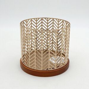Bath & Body Works Gold-Tone Herringbone 3-wick Candle Holder Wood Brown Base